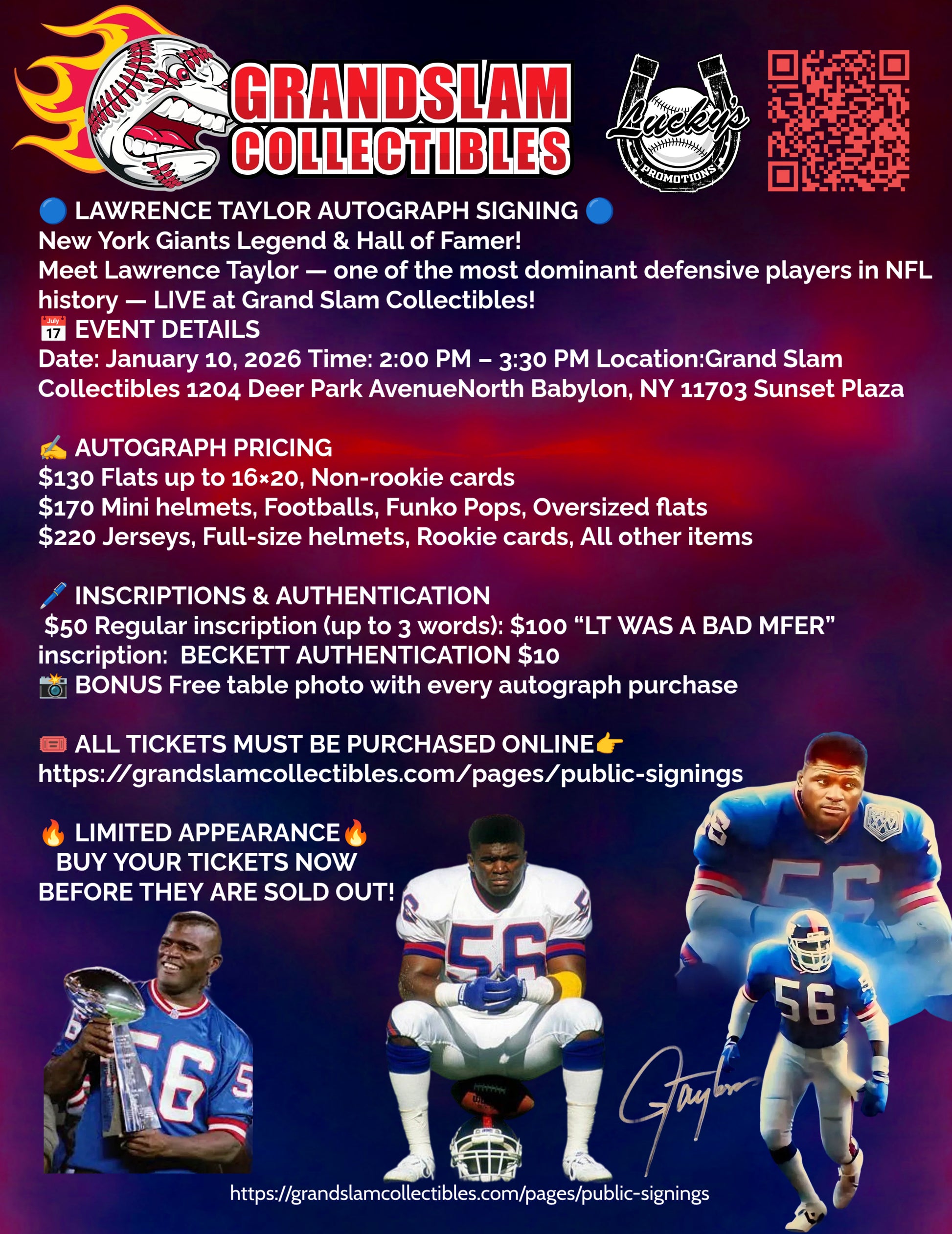 Lawrence Taylor Beckett Authentication *MUST PURCHASE AUTOGRAPH TICKET TO UTILIZE THIS SERVICE*
