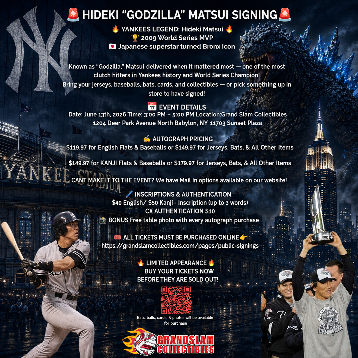 Hideki Matsui Single (KANJI) Gold Ticket (Jersey or Baseball Bat)